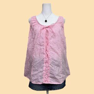pink floral embroidered eyelet y2k sleeveless lace up detail tank top plus size